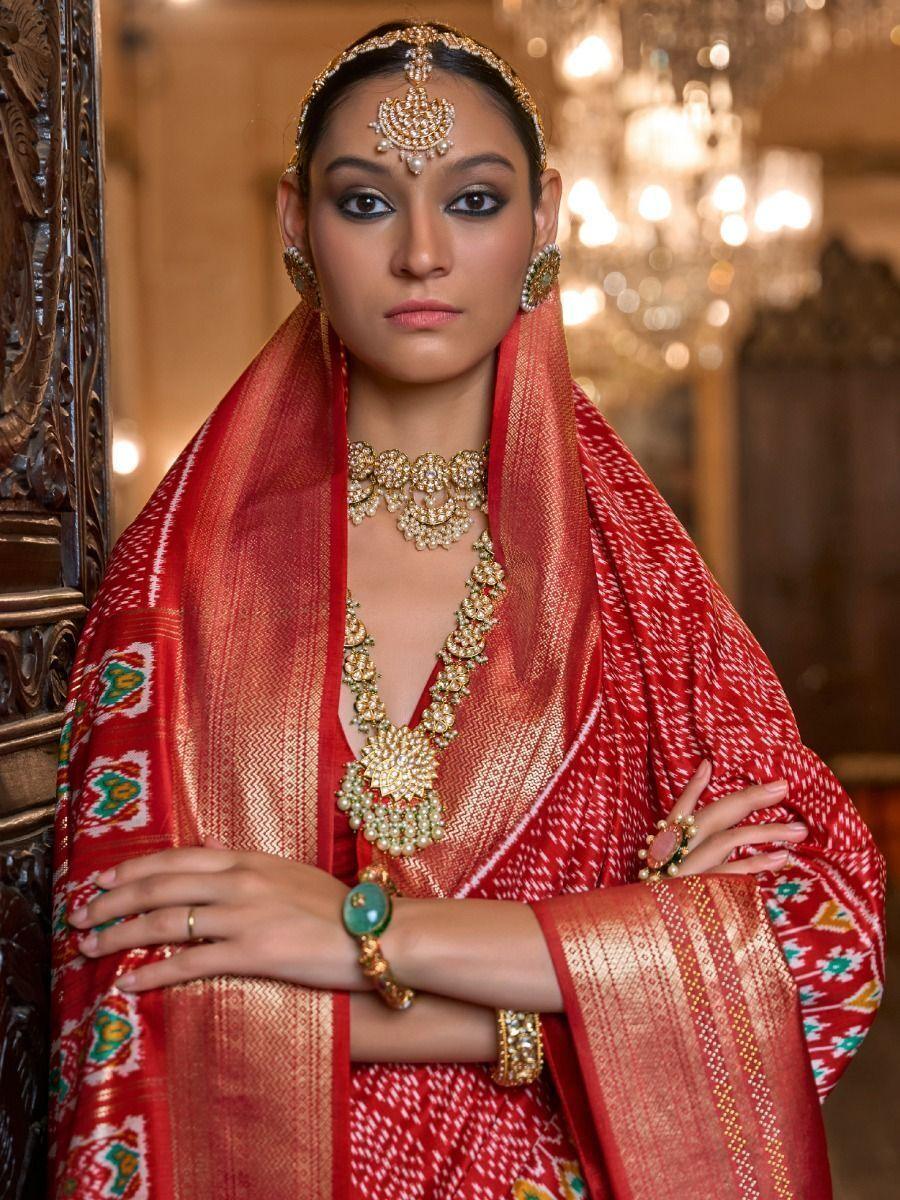 Gorgeous Red Digital Printed Patola Silk Wedding Wear Saree