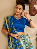 Sparkling Sky Blue Ikat Print Silk Navratri Wear Lehenga Choli