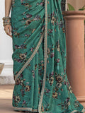 Charming Green Floral Printed Silk Traditional Saree With Blouse