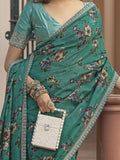 Charming Green Floral Printed Silk Traditional Saree With Blouse