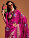 Awesome Rani Pink Weaving Satin Traditional Saree With Blouse