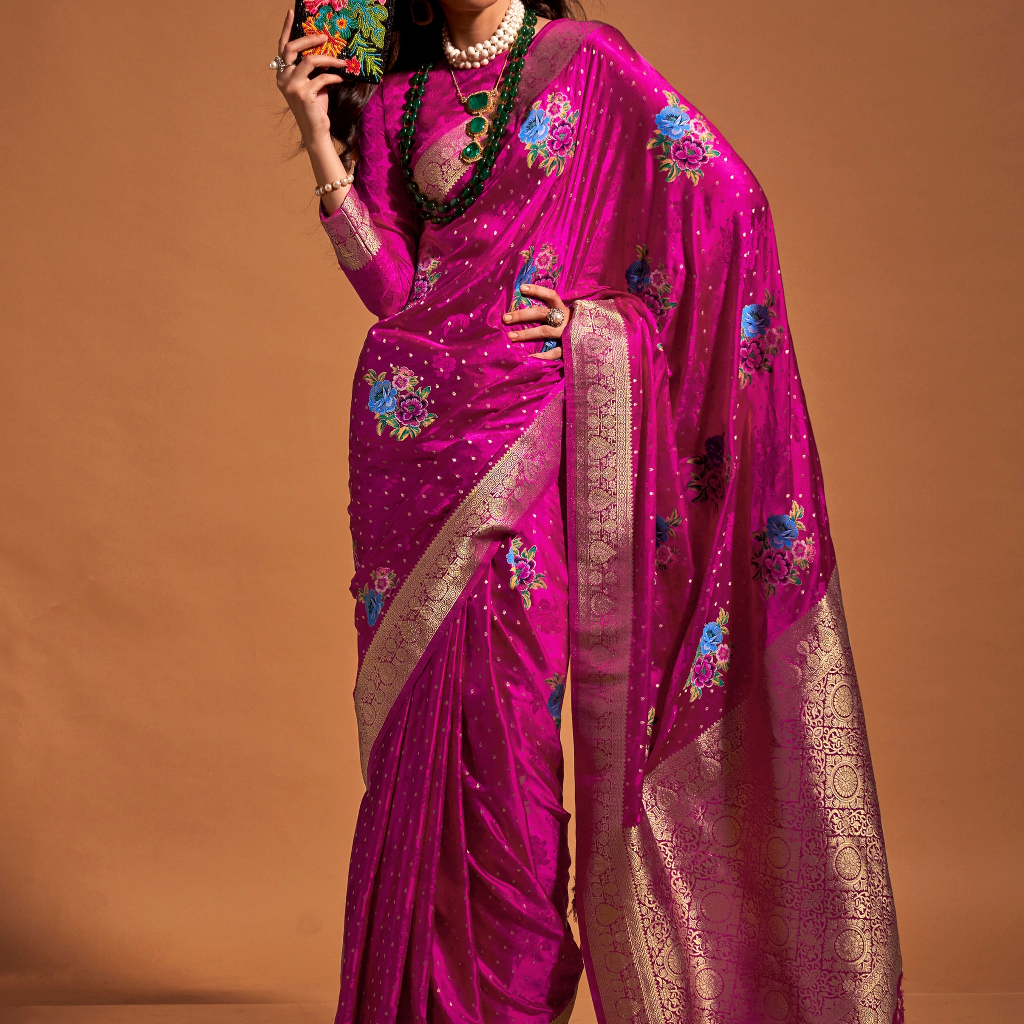 Awesome Rani Pink Weaving Satin Traditional Saree With Blouse