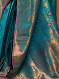 Beautiful Sky-Blue Zari Weaving Silk Event Wear Saree With Blouse