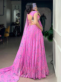 Charming Pink Bandhej Print Georgette Navratri Wear Lehenga Choli