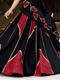 Alluring Black Mirror Lace Work Rayon Navratri Wear Lehenga Choli