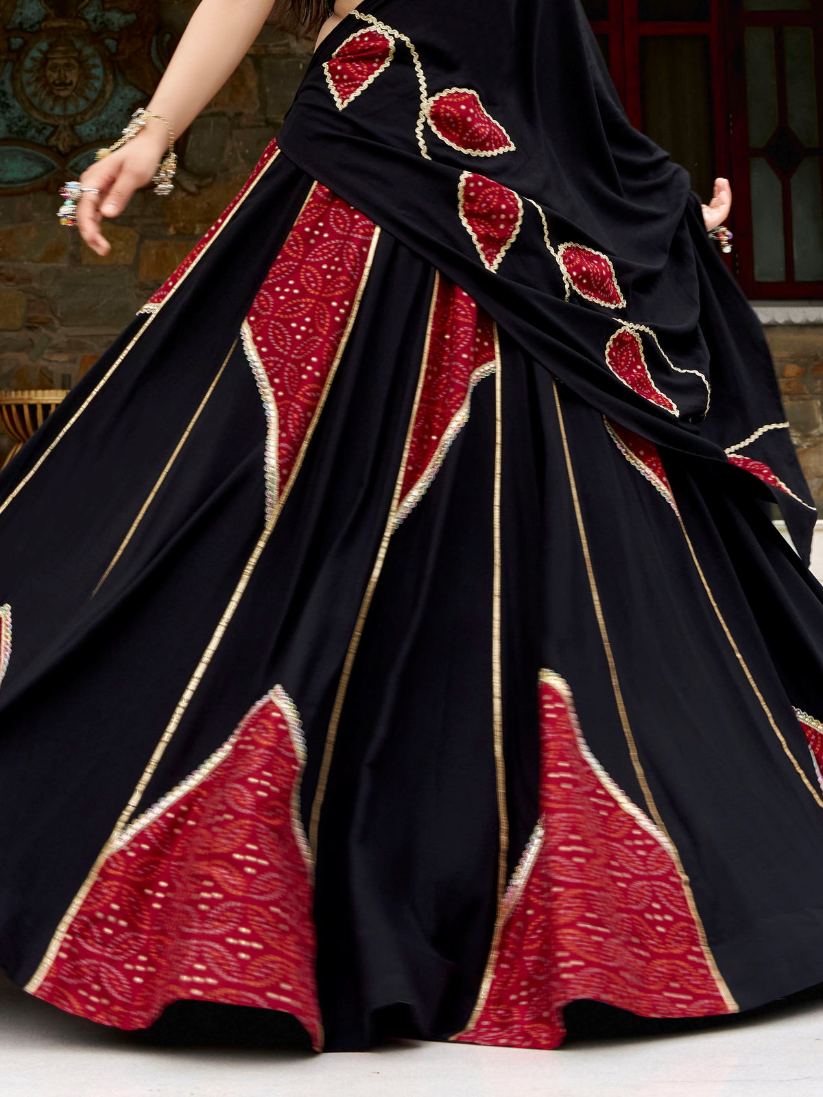 Alluring Black Mirror Lace Work Rayon Navratri Wear Lehenga Choli