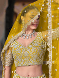 Awesome Yellow Embroidered Net Haldi Wear Lehenga Choli With Dupatta