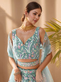 Lovely Sky Blue Sequins Work Net Bridesmaid Lehenga Choli With Dupatta