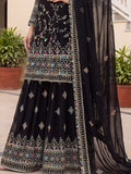 Majestic Black Zari Embroidered Georgette Festival Wear Sharara Suit 