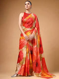 Fabulous Multicolor Printed Satin Function Wear Saree With Blouse