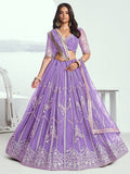 Gorgeous Lavender Thread Work Wedding Wear Lehenga Choli With Dupatta