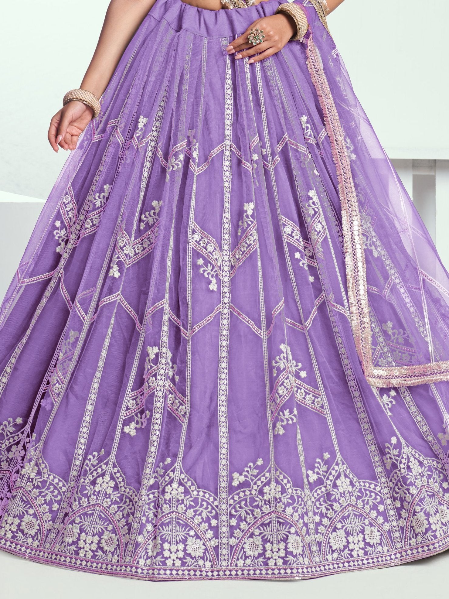 Gorgeous Lavender Thread Work Wedding Wear Lehenga Choli With Dupatta