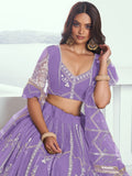 Gorgeous Lavender Thread Work Wedding Wear Lehenga Choli With Dupatta