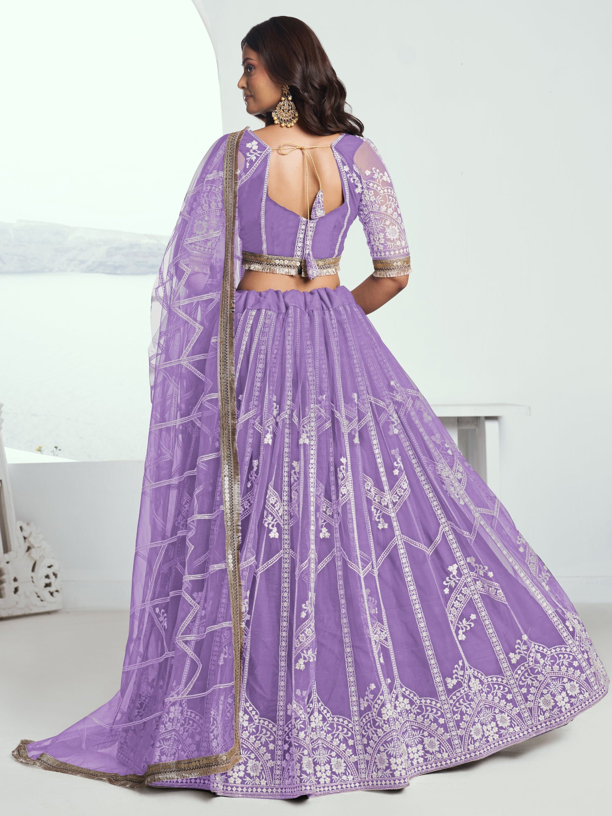 Gorgeous Lavender Thread Work Wedding Wear Lehenga Choli With Dupatta
