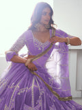 Gorgeous Lavender Thread Work Wedding Wear Lehenga Choli With Dupatta