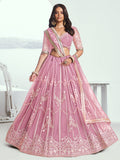 Pretty Pink Thread Embroidery Engagement Wear Lehenga Choli