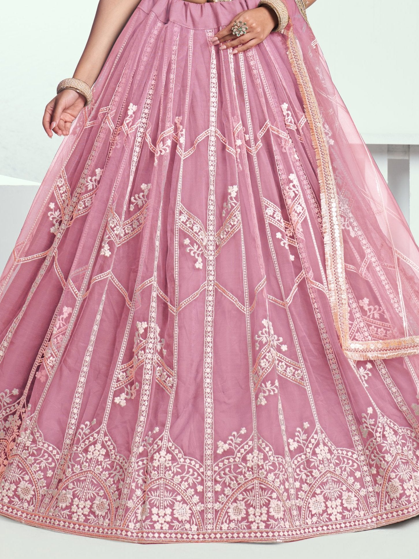 Pretty Pink Thread Embroidery Engagement Wear Lehenga Choli