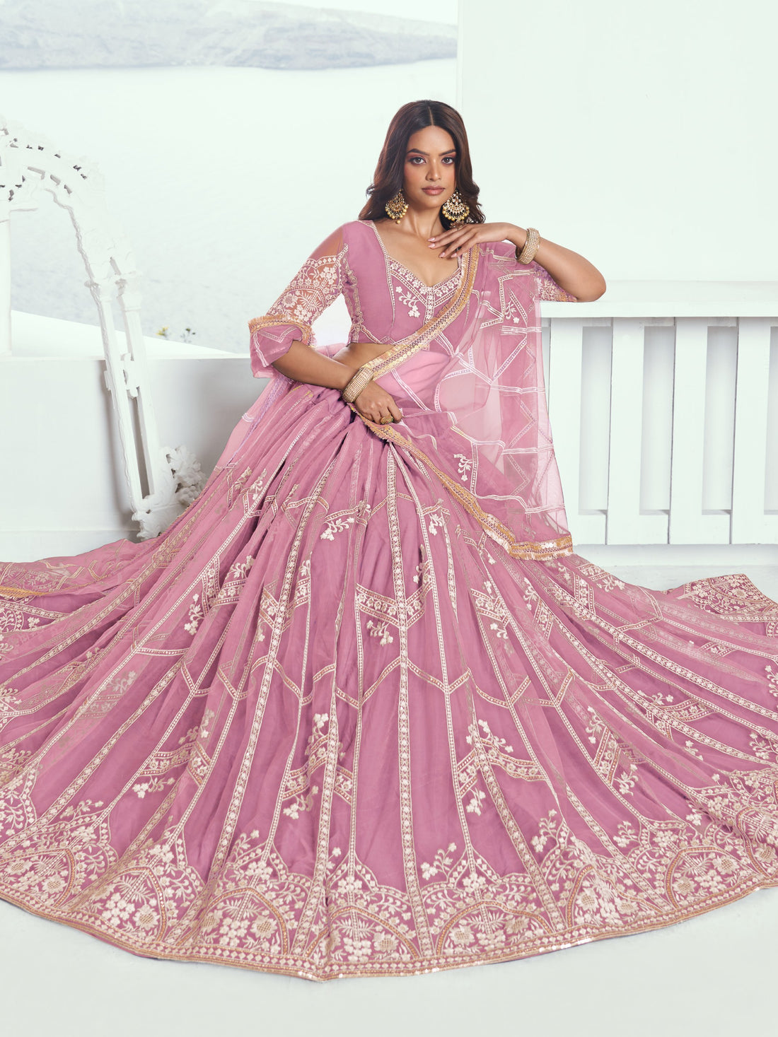 Pretty Pink Thread Embroidery Engagement Wear Lehenga Choli