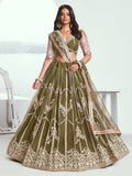 Alluring Olive Green Floral Embroidered Mehendi Wear Lehenga Choli