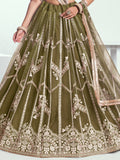 Alluring Olive Green Floral Embroidered Mehendi Wear Lehenga Choli