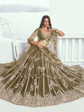 Alluring Olive Green Floral Embroidered Mehendi Wear Lehenga Choli