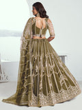 Alluring Olive Green Floral Embroidered Mehendi Wear Lehenga Choli