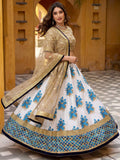 Regal Off-White Floral Printed Silk Sangeet Wear Lehenga Choli With Dupatta