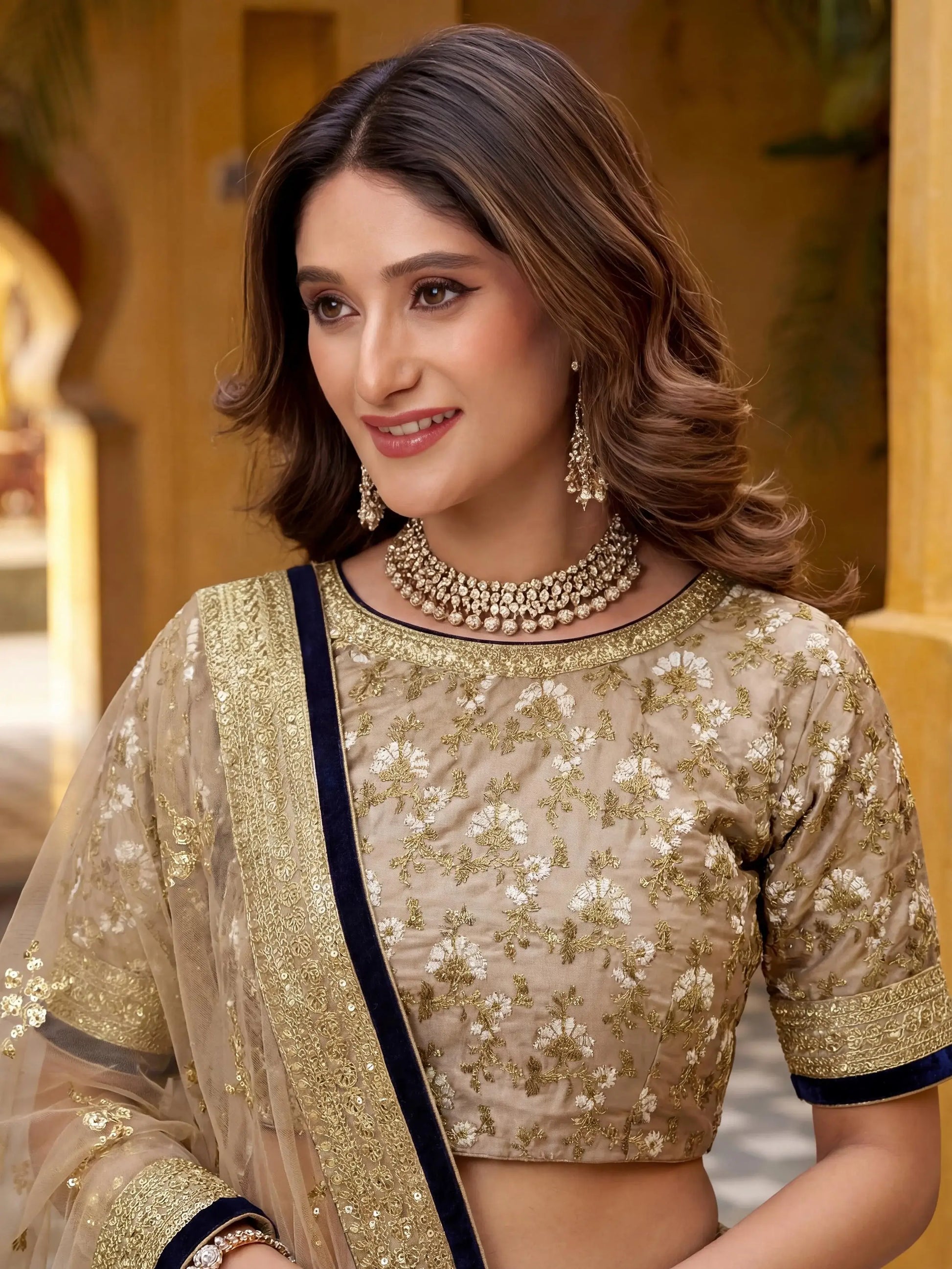 Regal Off-White Floral Printed Silk Sangeet Wear Lehenga Choli With Dupatta