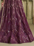 Attractive Wine Sequins Net Party Wear Lehenga Choli With Dupatta