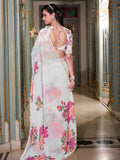 Captivating White Floral Printed Georgette Festive Wear Saree With Blouse