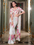 Captivating White Floral Printed Georgette Festive Wear Saree With Blouse