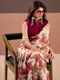 Gorgeous Magenta Floral Printed Satin Event Wear Saree With Blouse