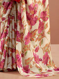 Gorgeous Magenta Floral Printed Satin Event Wear Saree With Blouse