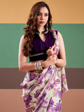 Captivating Purple Printed Satin Casual Wear Saree With Blouse