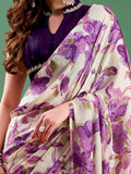 Captivating Purple Printed Satin Casual Wear Saree With Blouse