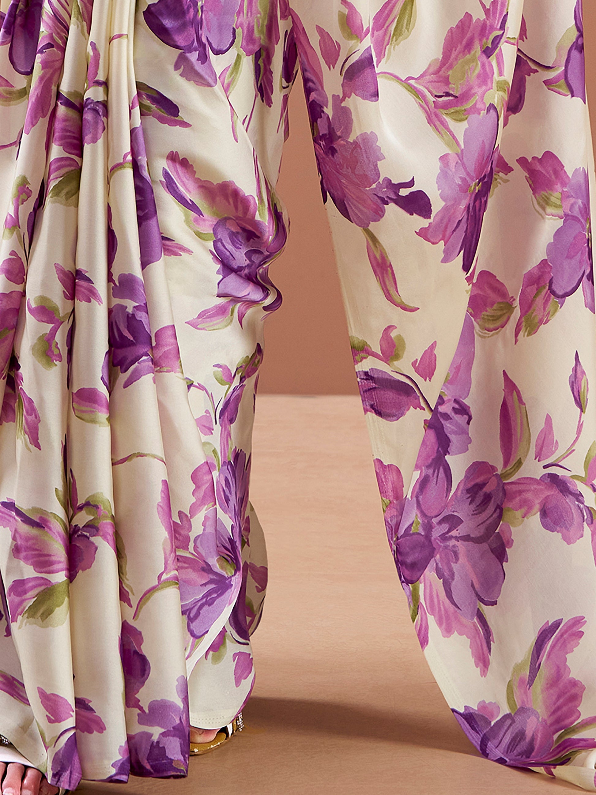 Captivating Purple Printed Satin Casual Wear Saree With Blouse