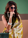 Stunning Yellow Printed Satin Festival Wear Saree With Blouse