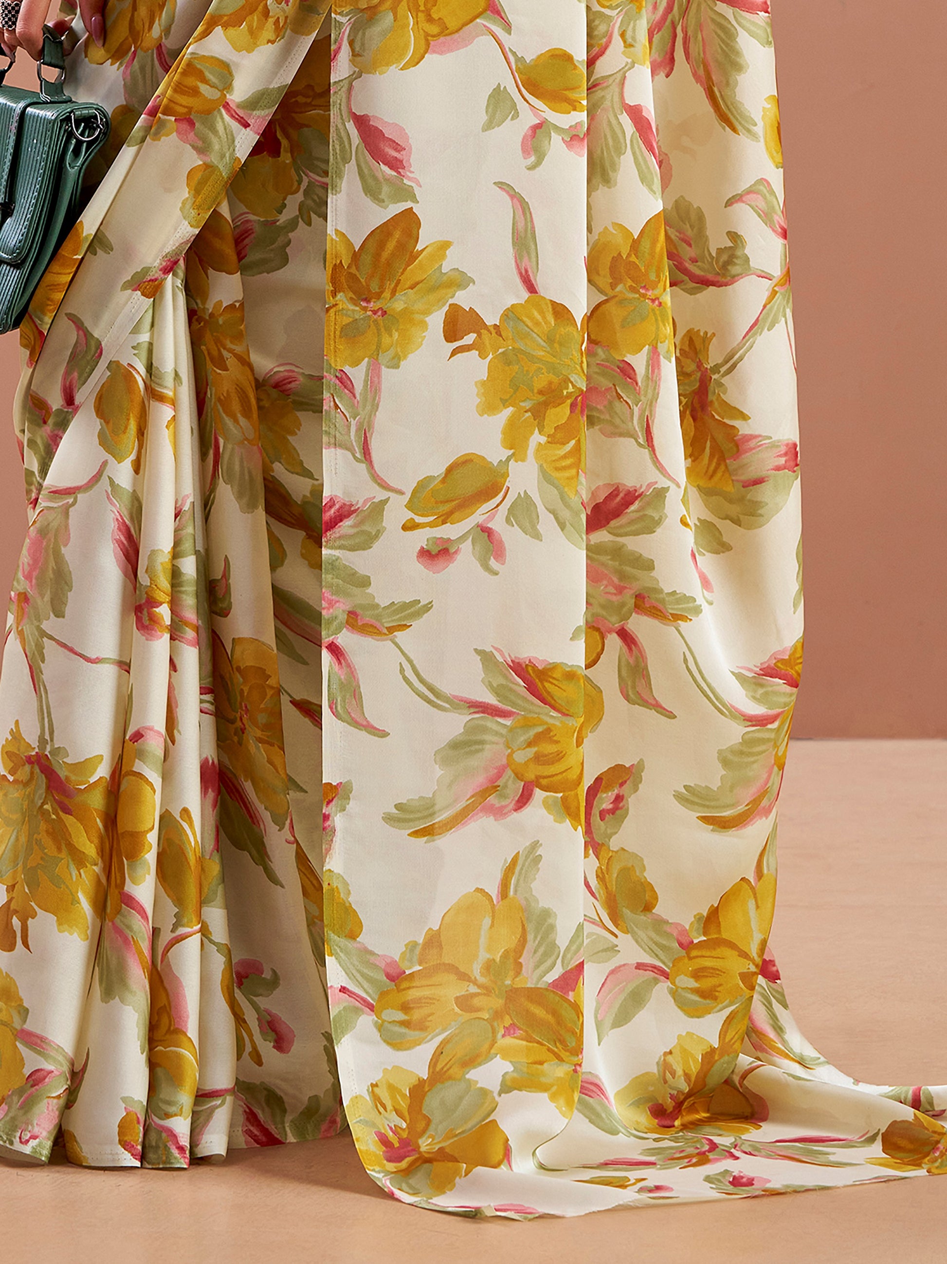 Stunning Yellow Printed Satin Festival Wear Saree With Blouse