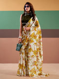 Stunning Yellow Printed Satin Festival Wear Saree With Blouse