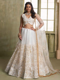 Amazing Off-White Embroidered Net Wedding Wear Lehenga Choli