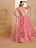 Lavish Pink Thread Work Net Reception Wear Lehenga Choli