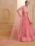 Lavish Pink Thread Work Net Reception Wear Lehenga Choli
