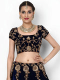 Beautiful Navy Blue Colored Party Wear Designer Embroidered Velvet Lehenga Choli
