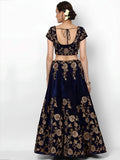 Beautiful Navy Blue Colored Party Wear Designer Embroidered Velvet Lehenga Choli