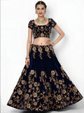 Beautiful Navy Blue Colored Party Wear Designer Embroidered Velvet Lehenga Choli