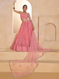 Lavish Pink Thread Work Net Reception Wear Lehenga Choli