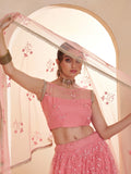 Lavish Pink Thread Work Net Reception Wear Lehenga Choli