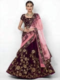 Beautiful Purple Colored Party Wear Designer Embroidered Velvet Lehenga Choli