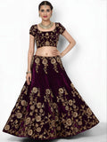 Beautiful Purple Colored Party Wear Designer Embroidered Velvet Lehenga Choli