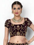 Beautiful Purple Colored Party Wear Designer Embroidered Velvet Lehenga Choli